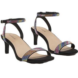 Torrid Rainbow Embellished Rhinestone Kitten Heel Faux Suede Black Wide Width 7W